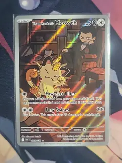 Pokemon TCG Destined Rivals Team Rockets Meowth IllustrationRare 203/182 NM - Image 1