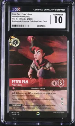 2024 Disney Lorcana Inklands Peter Pan Pirate's Bane Enchanted Text Error CGC10 - Image 1