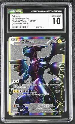 CGC 10 GEM MINT Zekrom 2011 Black & White 114/114 Ultra Rare Holo Pokemon Card - Image 1