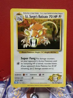 Pokemon Lt. Surge's Raticate 016/034 Classic Holo Rare NM #737 - Image 1