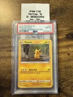 Pokemon GO Pikachu Cosmos Holo 027 PSA 8 Pokemon Card 2022 - Image 1