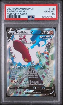 2021 MEDICHAM V POKEMON #186/203 EVOLVING SKIES ALT ART GEM MINT PSA 10 - Image 1