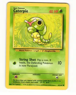 Caterpie 45/102 Common 1999 Base Set Pokemon LP - Image 1