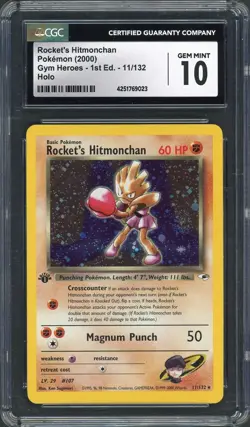 CGC 10 Rocket's Hitmonchan (1st Ed.) *SWIRL* Gym Heroes 11/132 Pokemon Card B14 - Image 1