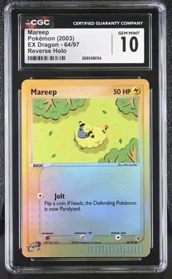 CGC 10 GEM MINT Mareep 2003 EX Dragon 64/97 Reverse Holo Pokemon Card - Image 1