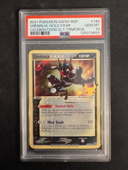 Pokemon Greninja Gold Star Celebrations ETB Black Star Holo Promo SWSH144 PSA 10 - Image 1