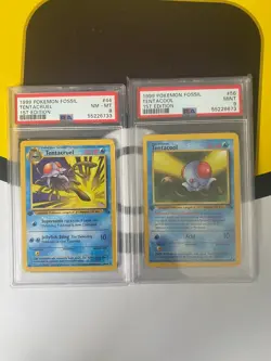 1999 Pokemon Fossil #56 Tentacool PSA 9 & #44 Tentacruel PSA 8 1st Edition - Image 1