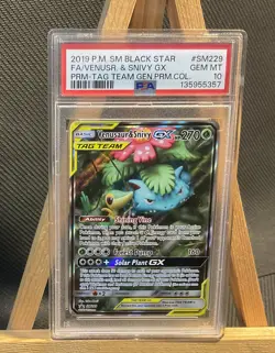 2019 Pokemon SM Black Star Promo SM229 Venusaur And Snivy GX PSA 10 New Cert - Image 1