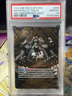 2025 ONE PIECE OP12-LEGACY OF THE MASTER 3RD ANV-GOLD MARSHALL D. TEACH PSA 10 - Image 1