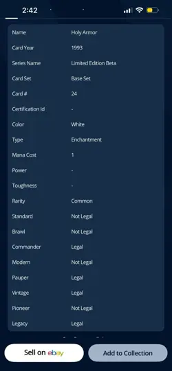 Vintage~Magic the Gathering~MTG🌟Holy Armor🌟Limited Edition Beta~1993 - Image 3