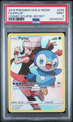 2019 Pokemon Sun & Moon Cosmic Eclipse Piplup Secret PSA 9 #239 - Image 1