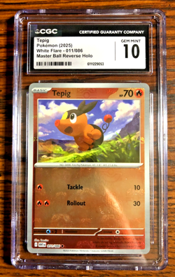 Tepig Master Ball Reverse Holo #011 - CGC GEM MINT 10 - SV White Flare - Pokemon - Image 1