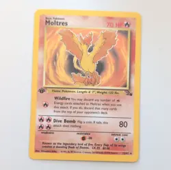 Moltres Fossil 12/62 1st Edition Holo Rare Pokemon TCG Card 70 HP English - Image 1