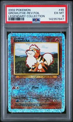 2002 POKEMON LEGEND COLL #45 GROWLITHE-REVERSE FOIL PSA 6 - Image 1