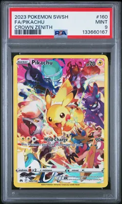 2023 POKEMON SWORD & SHIELD CROWN ZENITH #160 FULL ART/PIKACHU PSA 9 - Image 1