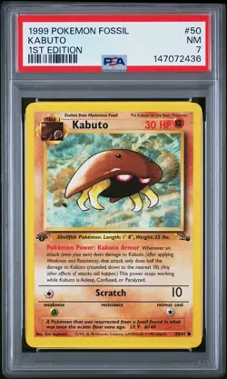 1999 POKEMON FOSSIL 1ST ED #50 KABUTO PSA 7 - Image 1