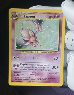 Rare 2001 Pokemon Neo Discovery Espeon Holo Bleed ERROR + Swirl 1/75 (LP) Card - Image 1