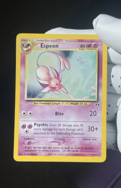 Rare 2001 Pokemon Neo Discovery Espeon Holo Bleed ERROR + Swirl 1/75 (LP) Card - Image 2