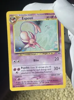 Rare 2001 Pokemon Neo Discovery Espeon Holo Bleed ERROR + Swirl 1/75 (LP) Card - Image 3