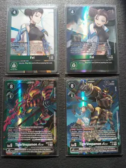 Digimon TCG Hacker's Slumber Tiger Vespamon + Tamer Fei(Wong) 4 Card lot (2 Alts - Image 1