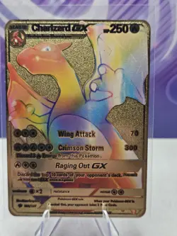 Pokemon Charizard Card GX Rainbow Gold Metal Display Card Fan Art Collectible - Image 1
