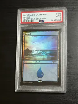PSA 9 Island FOIL #103 - 2020 Magic Secret Lair Happy Little MTG Bob Ross - Image 1