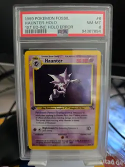 1999 Pokemon Fossil 1st Edition #6 Haunter-Holo Inc Holo Error PSA 8 NM-MT POP 6 - Image 2
