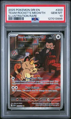 2025 POKEMON DRI EN-DESTINED RIVALS #203 TEAM ROCKET'S MEOWTH PSA 10 - Image 1
