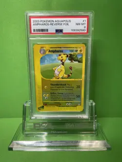 2003 POKEMON AQUAPOLIS 1 AMPHAROS-REVERSE FOIL PSA 8 - Image 1