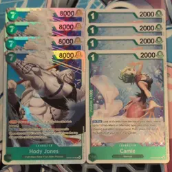 4 x One Piece Hody Jones OP06-035 SR/4 x Camie 025 R English Foil Mint Playsets - Image 1