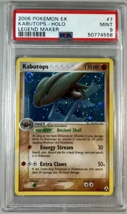 PSA 9 MINT Kabutops Holo EX Legend Maker 7/92 Swirl Pokemon Card - Image 1
