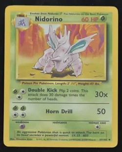 Nidorino 37/102 Base Set Unlimited Light Play LP Uncommon Pokemon - Image 2