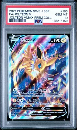 2021 POKEMON SWSH BSP #183 FA/JOLTEON V JOLTEON VMAX PREM.COLL. PSA 10 - Image 1