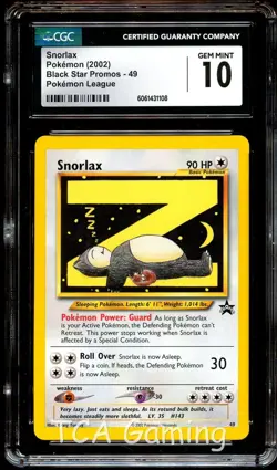CGC 10 GEM MINT Snorlax Z # 49 WOTC Black Star Promo Pokemon Card 108 - Image 1