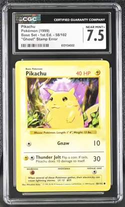 CGC 7.5 Pikachu Base Set 1st Edition 58/102 "Ghost" Stamp Error Pokemon Card - Image 1