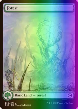 MTG Magic the Gathering Forest (266/530) Phyrexia All Will Be One MP FOIL - Image 1