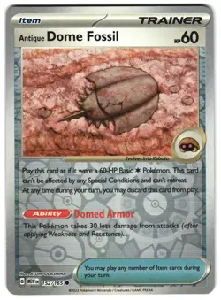 Antique Dome Fossil 152/165 Reverse Holo Scarlet & Violet 151 English Pokemon NM - Image 1