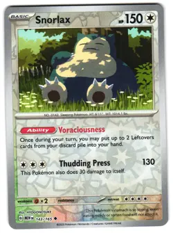 Snorlax 143/165 Reverse Holo SV: Scarlet & Violet 151 English Pokemon NM - Image 1