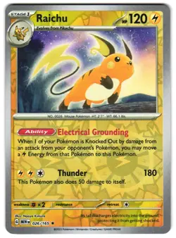 Raichu 026/165 Reverse Holo SV: Scarlet & Violet 151 English Pokemon NM - Image 1