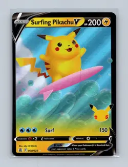 Surfing Pikachu V 008/025 Holo Rare V Celebrations Pokemon Near Mint - Image 1