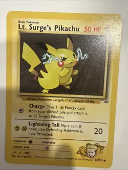 Pokemon TCG Lt. Surge's Pikachu Gym Heroes 81/132 Regular Unlimited Common LP - Image 2