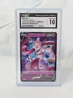 CGC 10 Mewtwo V SWSH223 Black Star Promo Pokemon GO 2022 GEM MINT Slab - Image 1