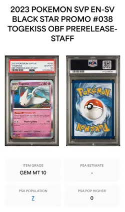 POP 7! 2023 POKEMON BLACK STAR PROMO #038 TOGEKISS OBF PRERELEASE-STAFF PSA 10 - Image 2