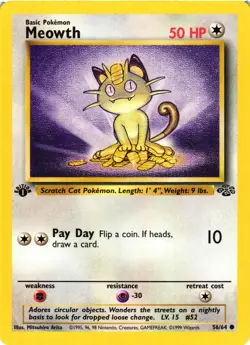 Pokemon TCG Meowth Jungle 56/64 Regular 1st Edition Common VLP - Image 1