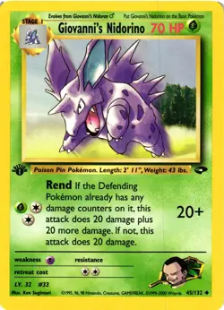 Pokemon TCG Giovanni's Nidorino 45/132 Gym Challenge Regular 1st Edition VLP - Image 1
