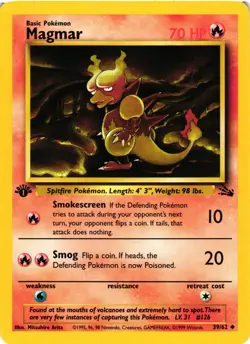 Pokemon TCG Magmar 39/62 Fossil 1st Edition Uncommon VLP - Image 1