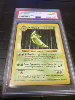 Pokemon Metapod 54/102 Shadowless Base Set PSA 10 1999 Pokemon TCG - Image 1