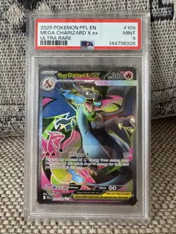 Pokemon 2025 Mega Charizard X ex 109 Full Art Ultra Rare Phantasmal Flames PSA 9 - Image 1