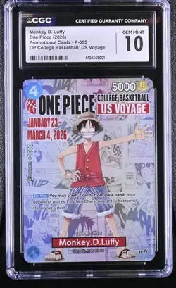Monkey D. Luffy CGC 10 GEM MINT One Piece 2026 College Basketball Voyage #P-055 - Image 1