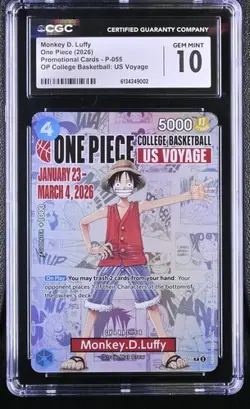 Monkey D. Luffy CGC 10 GEM MINT One Piece 2026 College Basketball Voyage #P-055 - Image 1